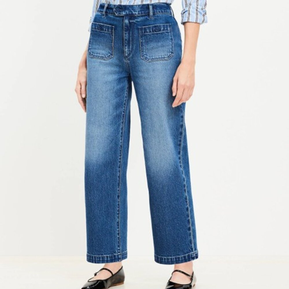 Loft Wide Leg Crop Jeans in Vintage Indigo Wash 24P - Picture 1 of 4